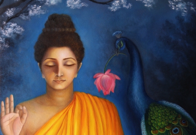 Gautam Buddha and Peacock