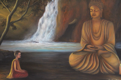 Gautam Buddha and a monk