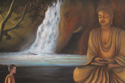 Gautam Buddha and a monk