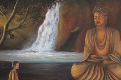 Gautam Buddha and a monk