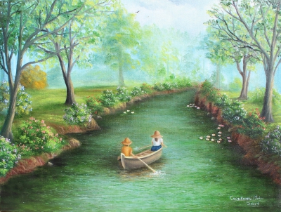 Forest Boating Landscape Painting