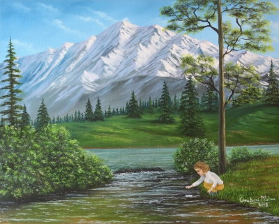 A girl playing in landscape