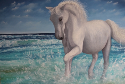 White horse at sea