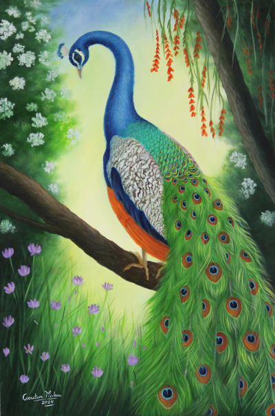 Peacock in forest