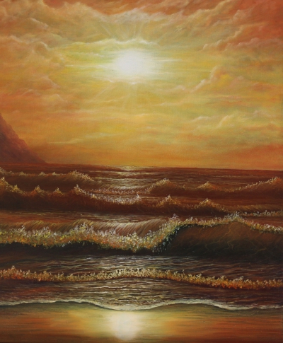 Golden Sea Waves at Sunset