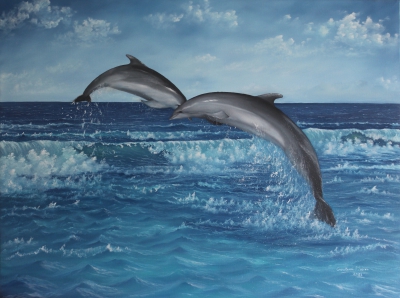 Sea waves and dolphin