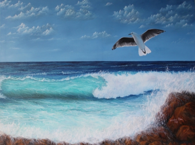 Sea Waves with Seagull