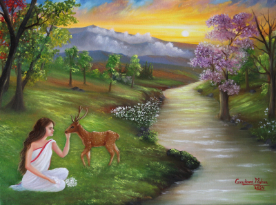 Shakuntala - Oil landscape Painting