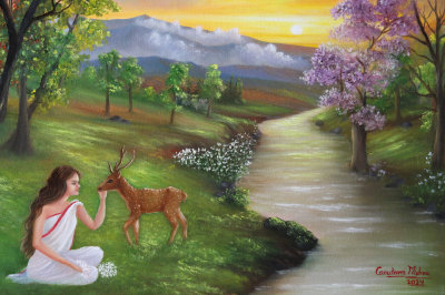 Shakuntala - Oil landscape Painting