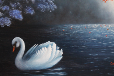 Swan in Lake - Landscape Painting