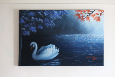 Swan in Lake - Landscape Painting