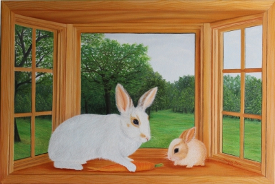 Rabbit and Bunny on Window