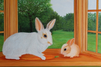 Rabbit and Bunny on Window