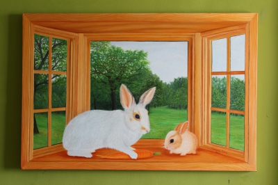 Rabbit and Bunny on Window