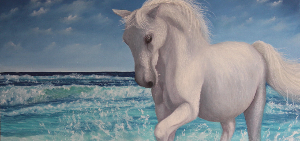 Running horse at sea oil painting